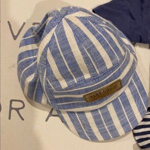 Blue and white baseball cap